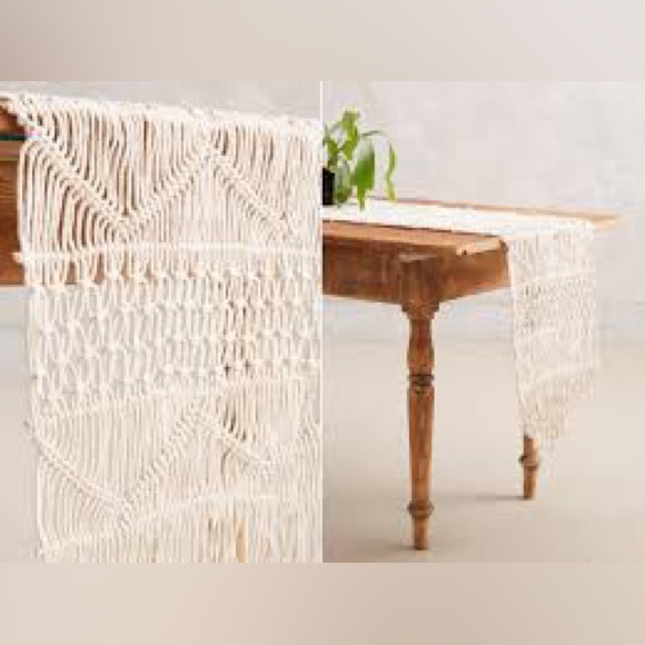 ANTHROPOLOGIE Set of 2 Macrame Knot Crochet Runner Wall-Hanging Rug Fringe Boho - Picture 2 of 5
